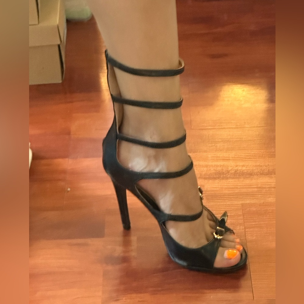 Black strappy high heels